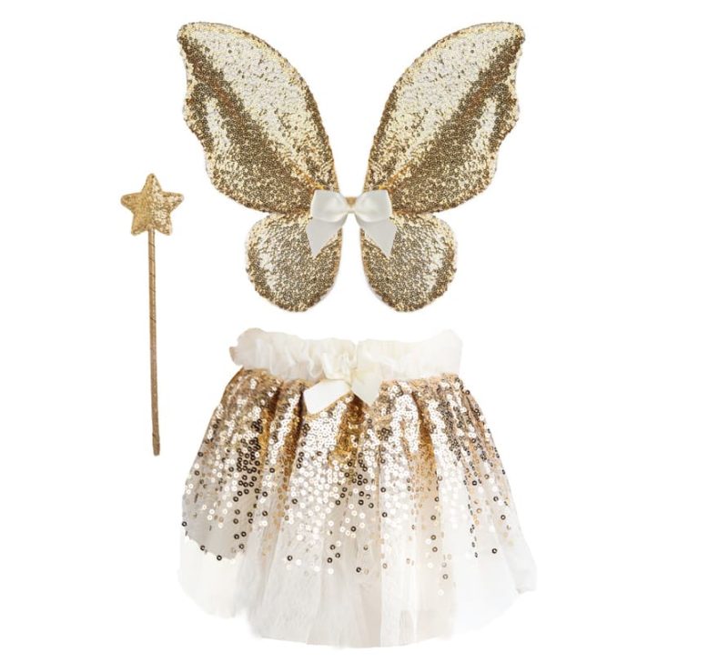 Gold Sequins Skirt, Wings & Wand Set